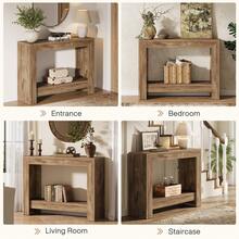 LITTLE TREE 105cm Farmhouse Console Table, Behind Couch Sofa Table With Open Storage Shelves For Living Room, Hallway, Foyer, Easy Assembly - Light Brown - View 6