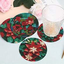 New DITY Handmade Diamond Painting, Shiny Full Drill Living Room Bedroom Tea Cup Coaster Decor 8pcs Set, Suitable For Gift Giving [With Stand] - Multicolor - View 3