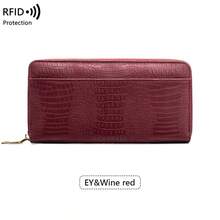 FOREVER MIYIN RFID Blocking Women Long Zip Around Wallet, Crocodile & Woven, Large Capacity Multi‑Card Slots Back & Coin Pocket, Phone‑Compatible Daily Travel - Multicolor - View 13
