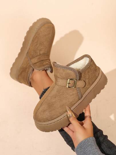 Bohemian Faux Fur Lined Plush Slippers, Snow Boots Furry House Shoes, Autumn/Winter New Thick Sole Warm Closed-Toe Fleece Boots For Indoor And Outdoor Wear