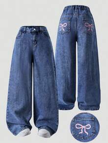 Tween Girl Fashion Denim Long Pants, Spring/Autumn/Winter - Medium Wash - View 5