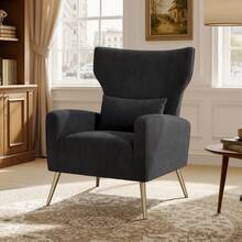 Nalupatio Velvet Accent Chairs Modern High Back Armchair Arm Chair With Lumbar Pillow, High Back Upholstered Single Sofa Chair With Gold Metal Legs For Bedroom - Black - View 5