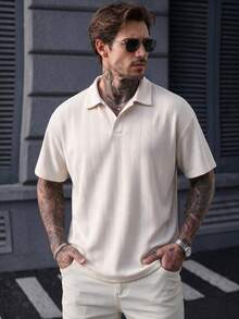 Men's Old Money Style Casual Knitted Polo Shirt - Apricot - View 2