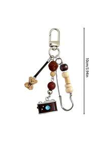 Retro Beaded Camera Keychain With Cute Bear,Beaded Pin Bag Charm,Phone Accessory,Unisex Wallet Charm,Handbag Accessories,Must-Have For Fashionistas - Multicolor - View 11