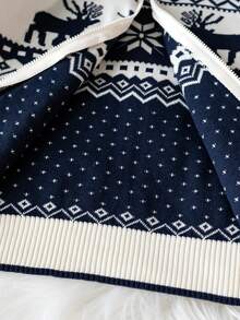 Boys' Preppy Polka Dot & Deer Knit Cardigan Sweater, Small Stand Collar, Long Sleeve, Suitable For School Daily Wear, Spring, Autumn, Winter - Apricot - View 8