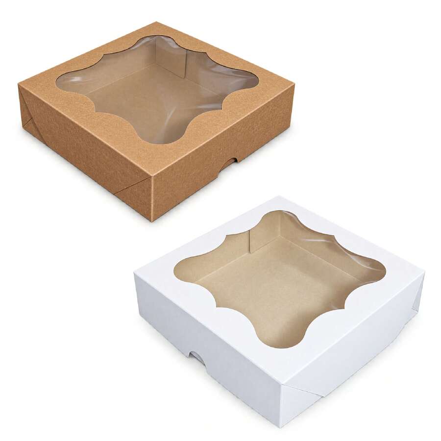 10 un - Caixa com Visor Moldura15x15x4 para Presentes Lembrancinhas Doces Cósmesticos - Caixa Kraft ou Branca - Tampa e Fundo Conjugados Unificados Montagem Fácil - Visão 1