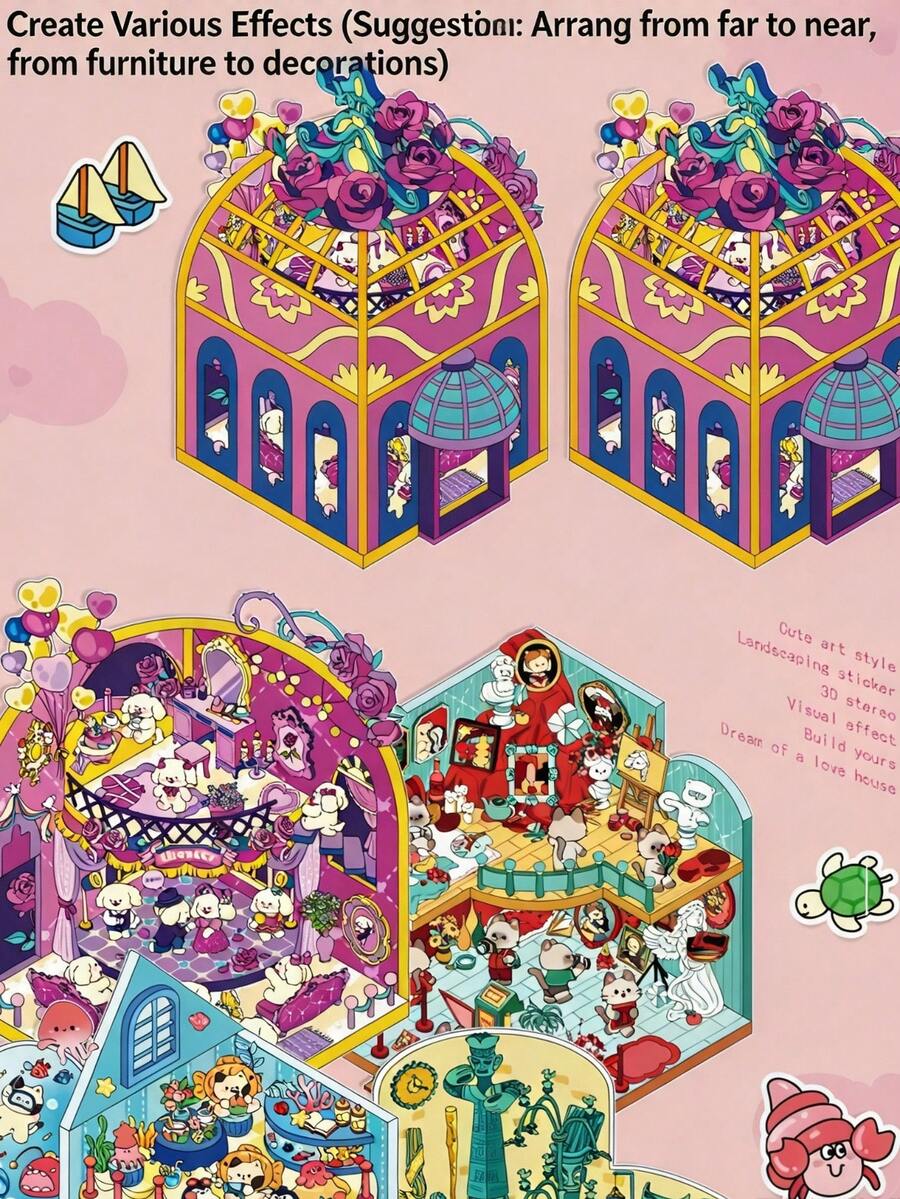 1 Set 3D Scene Building Stickers, Fun Stress Relief Children's Planner Stickers, House Series - Mini Version 12.0 Aquarium - View 1