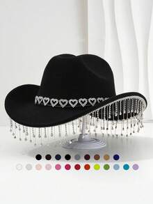 1 Piece Women's Crown Teardrop Tassel Western Cowboy Hat Travel Rhinestone Casual Party Festival Wedding Jazz Hat Suitable For Daily Wedding Party - Multicolor - View 15