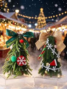 10PCS /1pc Mini Tabletop Christmas Tree Ornaments, PE Material Small Desktop Xmas Tree Decor, Compact Style Holiday Figurines For Indoor Table Scene Layout, Home Party Festive Hanging Decoration Supplies Christmas Decrations Christmas Decor Home - Multicolor - View 5
