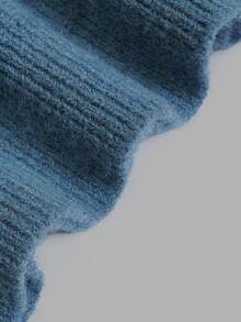 Aflion Sweater Rajut Pendek Wanita Warna Polos dengan Kerah Tinggi Bergaris dan Kancing Setengah, Lengan Mengembang, Atasan Rajut Tebal, Hangat, dan Elastis, Serbaguna untuk Pakaian Sehari-hari Musim Gugur/Dingin - Biru - View 5
