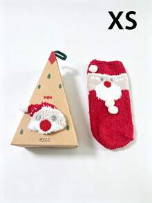 Juego de caja de regalo de calcetines de invierno de felpa de coral con diseño de Papá Noel de dibujos animados, calcetines de vacaciones suaves, cálidos y cómodos, calcetines de regalo para el hogar, múltiples tamaños adecuados para toda la familia - Multicolor - Ver 7