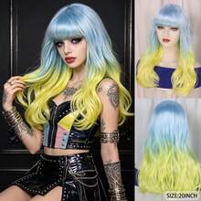 Medium Long Wavy Curly Rainbow Synthetic Hair With Bangs - Natural Looking, Beginner Friendly, Daily Fashion Halloween Cosplay Colorful Holiday Party Costume Wig For Women - Multicolor - View 13