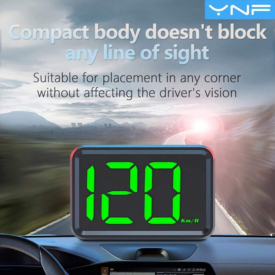 Speedometer GPS YNF Green Light, Tampilan Kecepatan Digital KM/H, Penglihatan Malam Anti-Silau, Pemantauan Waktu Nyata, Tampilan Head-Up Universal untuk Mobil, Hadiah Liburan