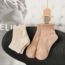 6/10 Pairs Women's New Coffee Color Series Multi-Function Solid Color Short Socks, Simple Comfortable Soft, Suitable For Student Style, Girl Forest Style, Sports Style, Elastic Waistband Anti-Slip Short Socks, Suitable For All Seasons Wear - Multicolor - View 4