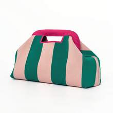 New Fashion Colorblock Striped Knit Handle Tote Bag, Foldable Clutch, Women's Wallet, Suitable For Party, Travel, Campus Daily Use - Color-blocked Stripes - View 18