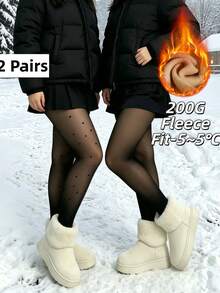 2件裝 200G 大尺碼女款抓絨內裡褲襪，保暖冬季底層緊身褲，秋冬日常休閒穿搭多用途 - 黑色 - 查看 1