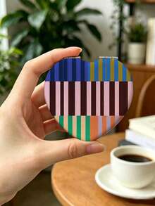 1pc Portable Makeup Mirror With Pc Lines, Heart-Shaped/Round/Rectangular, Foldable With Double Pockets - A Portable Travel Makeup Mirror - Designed With A Neat Line Pattern - An Ideal Gift For Women - Multicolor - View 10