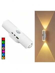 1pc USB Rechargeable ABS Motion Sensor Wall Light, Dual-Head Colorful Dimmable LED Light, Magnetic Adhesive Design, White Bedroom Hallway Staircase Entryway Home Decor Night Light Fixture - Aaaa - View 4