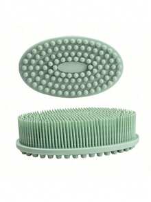 1pc Double-Sided Silicone Bath Brush, Scalp Scrub Brush, Exfoliating Body Brush, Soft Reusable Hair And Body Cleaning Brush - Multicolor - View 2