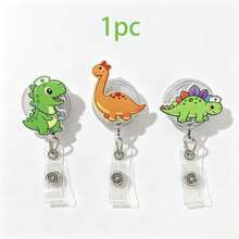 1PC Cute Dinosaur Acrylic Retractable Badge Reel Crocodile Clip Badge Holder Gift - Multicolor - View 6