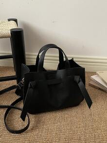 1pc Solid Color PU Portable Magnetic Fashion Women's Handbag With Strap Decoration, Suitable For Autumn/Winter Daily Shopping - Black - View 7