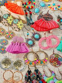 TopHanqi Random Women's Vacation Style Earring Set, Bohemian Colorful Geometric Tassel Earrings, Matching Daily Outfit, Beach Travel, Photo Shoot Accessory - Multicolor - View 4