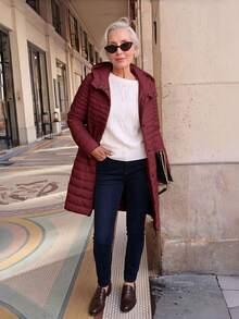 Women's Casual Hooded Down Jacket With Pockets, Lightweight For Daily Wear - Burgundy - View 5