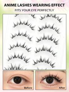 Asiteo 7 Pairs Spiky Cartoon Style False Eyelashes, Puppy Eye Design, Faux Mink Hair, Transparent Band, Anime Style, Suitable For Daily, Party, Beach - Black - View 5