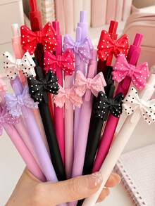 1/7pcs Multi-Color Polka Dot Bowknot Decoration Black Neutral Retractable Ballpoint Pen, Suitable For Office, School, Back To School Gift For Girls - Multi-color Polka Dot Butterfly Pen - View 6