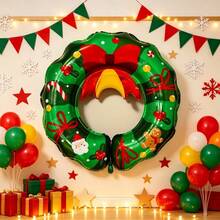 1pc Christmas Bell Wreath Aluminum Foil Balloon, Extra Large Red Bow, Santa Claus Head, Gingerbread Man, Candy Cane, Red Berries, Small Gold Ball Print Pattern, Suitable For Christmas Party Decoration Atmosphere Props - View 4