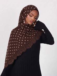 1件装女士波西米亚风印花莫代尔蕾丝头巾，秋冬街头风男女通用围巾，适合日常佩戴 - 多色2 - 查看 11