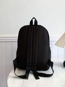 Mochila escolar de gran capacidad, unicolor, versátil, para estudiantes, vuelta a clases - Negro - Ver 4