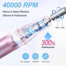 LUYAO Electric Nail Drill File Professional 45000 RPM, Rechargeable Electric Nail File Machine Kit For Acrylic Gel Nails Polishing Removing, Portable Cordless Efile With Gold Bits At Salon Home - Pink - View 5