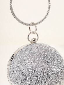 Luxury Glitter Round Evening Clutch Round Hard Frame Bag Rhinestone Ring Handle Fashionable Women's Handbag Suitable For Weddings And Evening Events - Silver - View 5