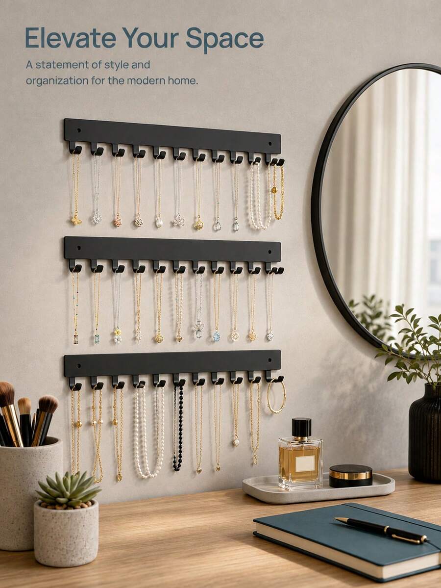 1-2 Pieces Wall-Mounted Necklace Organizer | Self-Adhesive Wall Jewelry Holder For Necklaces And Various Jewelry Items - View 1