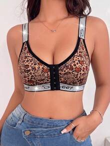 Women's Butterfly Leopard Print Front Button Comfortable Sexy Lingerie - Brown - View 2
