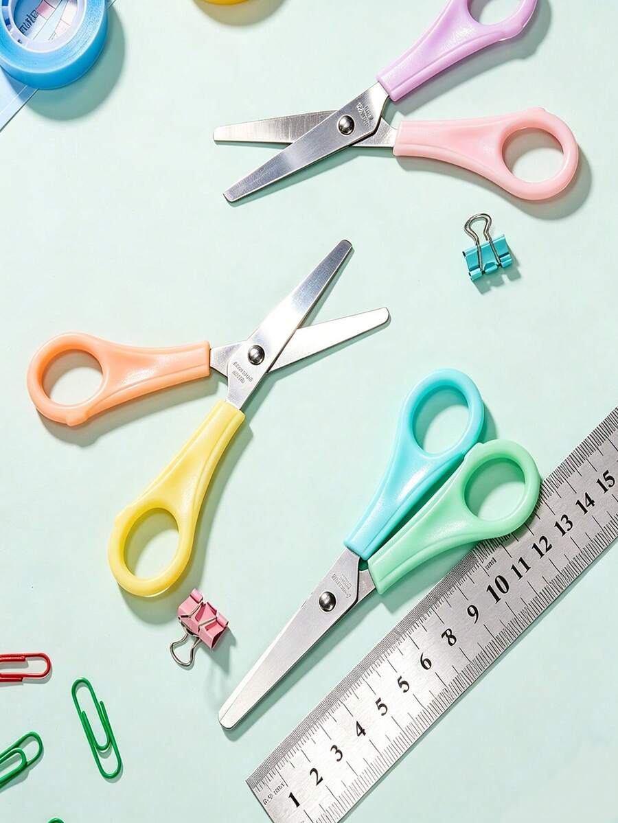 Student Gradient Color Round Tip Stainless Steel Handmade Scissors, Suitable For School Or Office, Cute Macaron Color DIY Paper Craft Scissors - A - View 1