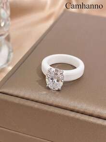 1pc Dopamine Color Silicone Rings Round Zirconia Inlaid For Daily Outfit Matching Finger Jewelry - Silver - View 8