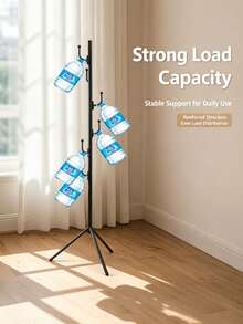 Foldable Floor‑Standing Double Rod Clothes Drying Rack, Available In Black & White, With Side Multi‑Function Hooks, No‑Installation Stable Triangle Support, For Indoor Balcony Outdoor Use, Holds Clothes - A - View 2