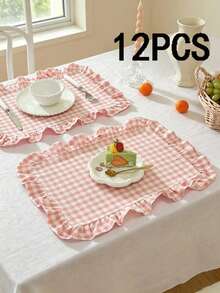 2/6/12/120pcs Plaid Ruffled Napkins, Farmhouse Style Home Kitchen Decor, Reusable Washable Napkins Suitable For Restaurants, Kitchens, Weddings, Bridal Showers, Parties, Dining Table Decoration - Multicolor - View 14