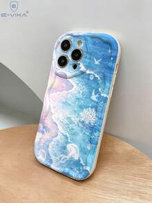 1件時尚貝殼與海星亮面印花加厚防摔手機殼，相容於 Apple 系列與系列 - 藍色 - 查看 4