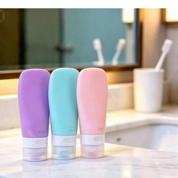 3Pcs60ML Leak-Proof Travel Toiletry Bottles - Refillable, Reusable, And Portable Containers For Shampoo, Conditioner, Lotion, And Body Wash - Perfect For Travel, Camping, And Gym