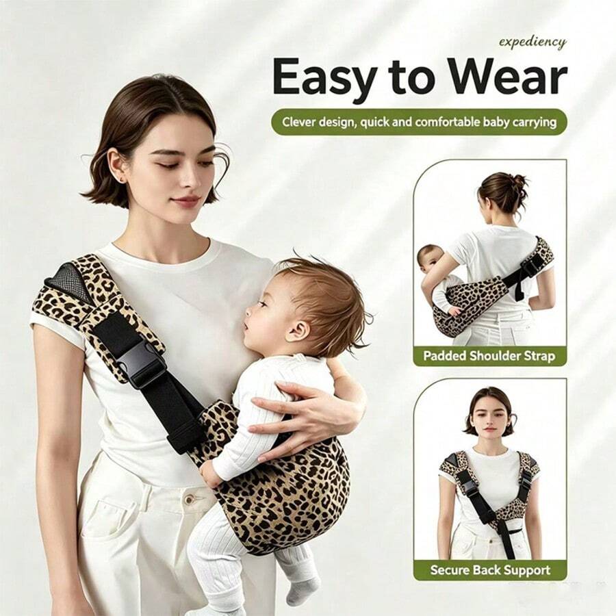 Adjustable Baby Carrier With Buckle, Upgraded Toddler Carrier, Ergonomic Design, Comfortable Baby Wrap, Easy To Carry For Travel, Suitable For 10-45 Lbs, Leopard Print - Multicolor - View 1