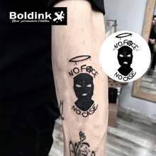 Boldink 1PC Graffiti Style NoCase Face Mask Temporary Tattoo Sticker, Waterproof Body Art Tattoo Sticker, Lasts 1-2 Weeks, Plant Juice Formula, And Gentle, Non-Irritating, Perfect For Daily Outfit And Body Decoration, Unisex Chinese Style Gift, Must-Have For People - Black - View 2