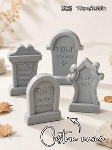 1pc Customizable Engraved Halloween Tombstone Decor, Multiple Vintage Tombstone Styles Available, Supports Custom Name, Year And Memorial Text. Realistic Stone Texture, Atmospheric, Suitable For Desktop, Window Display, Party Scene Decoration. Halloween Horror Theme Decoration, Can Be Used As Holiday Atmosphere Prop Or Pet Memorial Ornament, Creating An Immersive Dark Vintage Halloween Scene - Multicolor - View 3