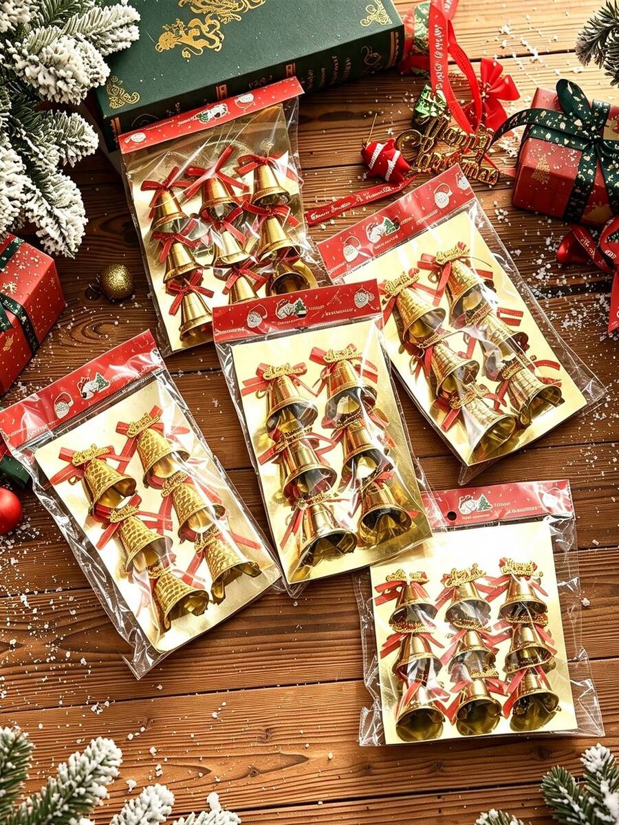 1 Set Gold Christmas Bell Decorations, Suitable For Hanging On Christmas Tree And Yard Gift Boxes; Bell Pendant, Holiday Home And Outdoor Decor, Winter Party Decoration - A - View 1