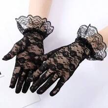 1pair/2/3pcs Wedding Lace Gloves, Hollow Embroidery, Valentine & Christmas, Romantic & Elegant, Fingerless/Full.(Gloves: Main Items, Pouch: Accessory) - Black - View 13