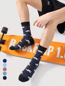 1/5/10 Pairs Men's Mid-Calf Socks, Car Pattern Versatile Unisex Sports Style Long Socks, Fun Socks, Crazy Happy Socks - Multicolor - View 1