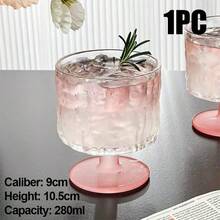 1pc Premium Creative Pink Frosted Textured Glass Cup, Dessert Cup, Wine Glass, Beverage Cup, Juice Cup With High-End Feel And Texture, Thickened Glass, Embossed Stemware, Suitable For Home, Bar, Milk Tea Shop, Cafe, Restaurant, Also As Back To School Gift - Multicolor - View 15