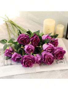 1/5/9/12/20/40pcs Deep Purple 20 Inch Artificial Roses, High Quality Faux Roses, Suitable For Home Decor, Room Decor, Table Decor, Wedding Decor, Bridal Bouquet, Wrist Corsage, Floral Arrangement. Suitable For Home, Restaurant, Bedroom, Vase Decoration. - Dark Purple - View 6